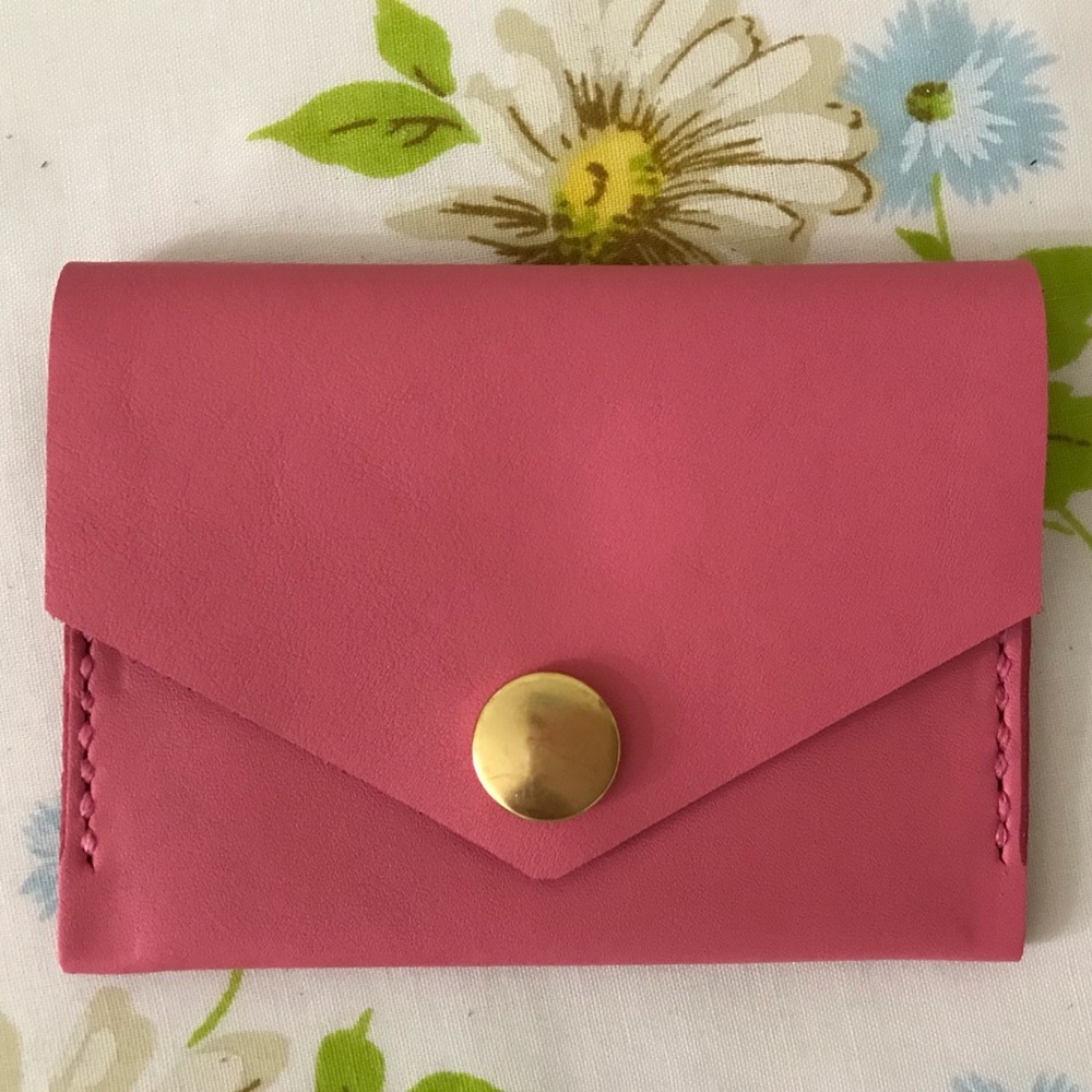 Handmade Pink Envelope Wallet with Gold Button